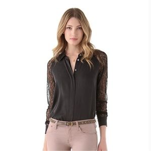 Equipment Quinn Silk Lace Sleeve Button-up Black Blouse